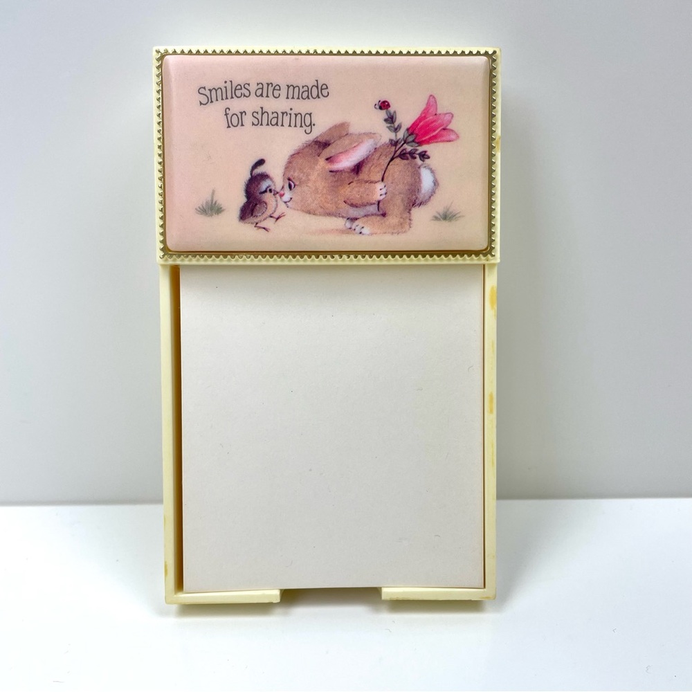 Vintage Plastic Notepad Holder Desk Accessory Bunny Cute